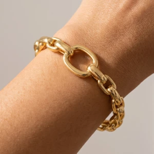 Chunky Chain Link Cuff Bracelet With Oval Ring