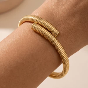 Ribbed Coil Bypass Wrap Bracelet