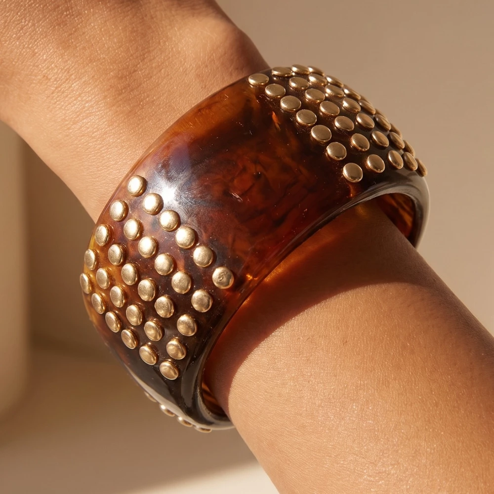 Chunky Marbled Wide Studded Bangle Bracelet