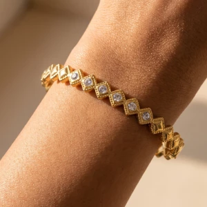 Diamond Shape Crystal Accent Bangle Bracelet