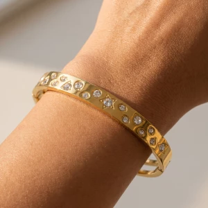 Scattered Star Set Cz Thin Hinged Bangle