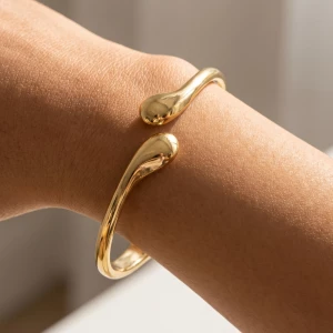 Polished Teardrop Bypass Hinged Bangle Bracelet