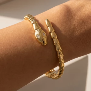 Serpent Wrap Hinged Bangle Bracelet With Cz
