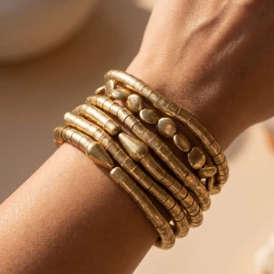 Five Piece Textured Bead Stretch Bracelet Set