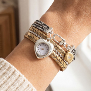 Chain Link Bangle Bracelet And Heart Watch Set