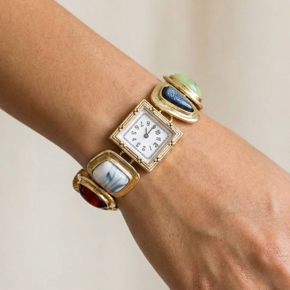 Multi Stone Toggle Charm Watch Bracelet