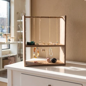 Two Tier Wood Jewelry Display Stand