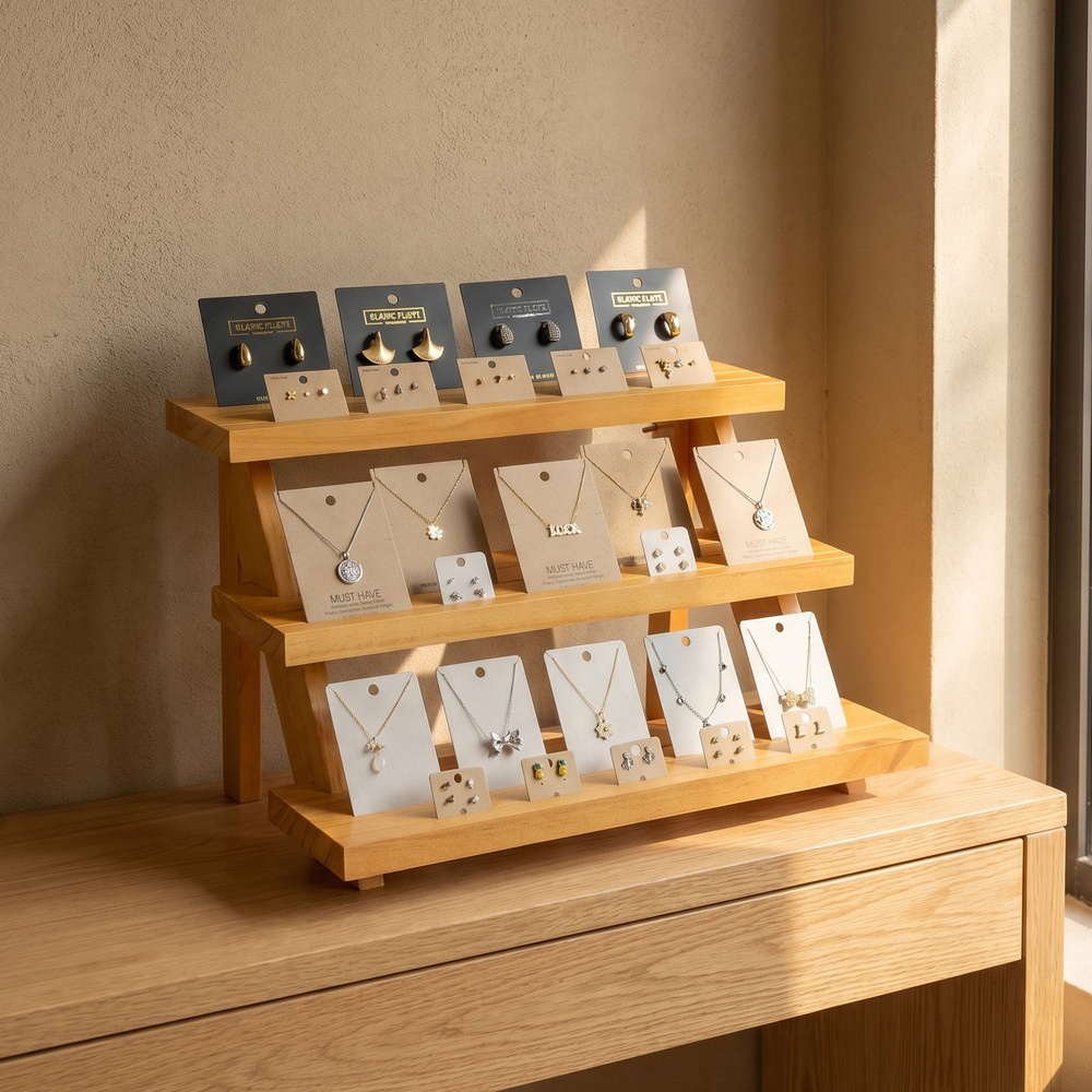 3 Tier Wooden Jewelry Display Stand