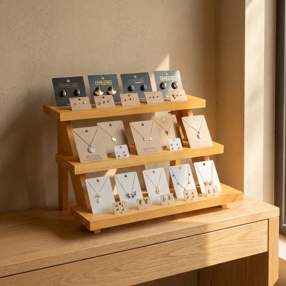 3 Tier Wooden Jewelry Display Stand