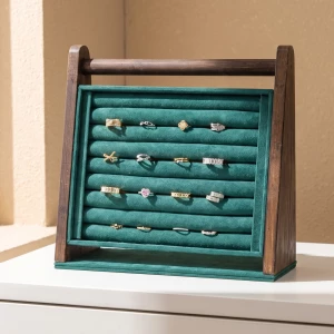 Wood Frame Velvet Ring Display Stand