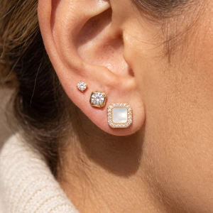 3 Pair Cz And Mother Of Pearl Stud Earring Set
