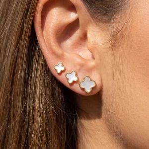 3 Pair Mother Of Pearl Clover Stud Earring Set
