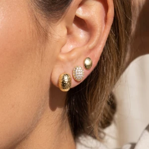 3 Pair Textured And Pave Cz Oval Stud Earring Set