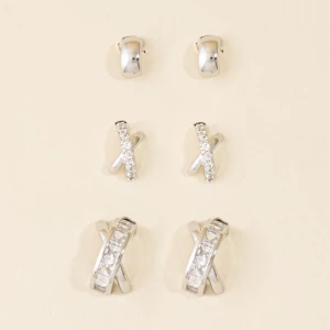 3 Pair Crossover Cz Huggie Stud Earring Set