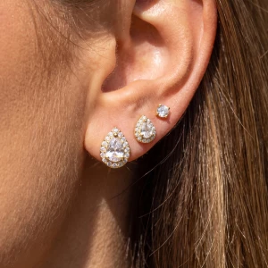 3 Pair Teardrop Halo Cz Stud Earring Set