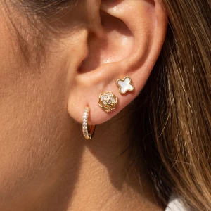 3 Pair Clover Flower And Pave Hoop Earring Set