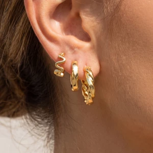 3 Pair Wave And Twisted Hoop Earring Set