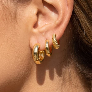 3 Pair Chunky And Ribbed Huggie Hoop Earring Set