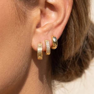 3 Pair Screw Motif And Pave Huggie Hoop Earring Set