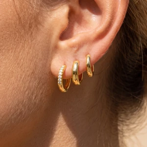 3 Pair Classic Pave And Dome Huggie Hoop Earring Set