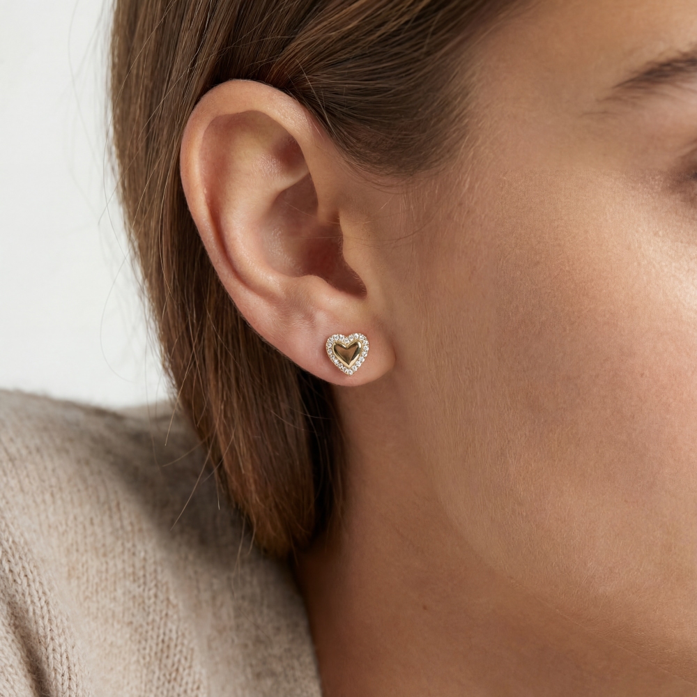 Rhinestone Trim Heart Stud Earrings