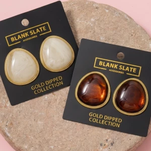 Gold Dipped Tortoise Cabochon Stud Earrings