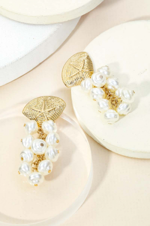 Clam Shell Pearl Dangle Earrings