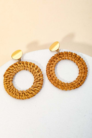 Circle Straw Weave Drop Earrings