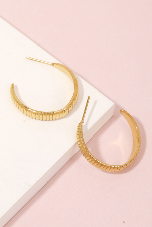 Stainless Steel Ribbed Texture Hoop Earrings