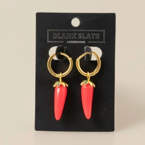 Studded Red Chili Pepper Charm Hoop Earrings