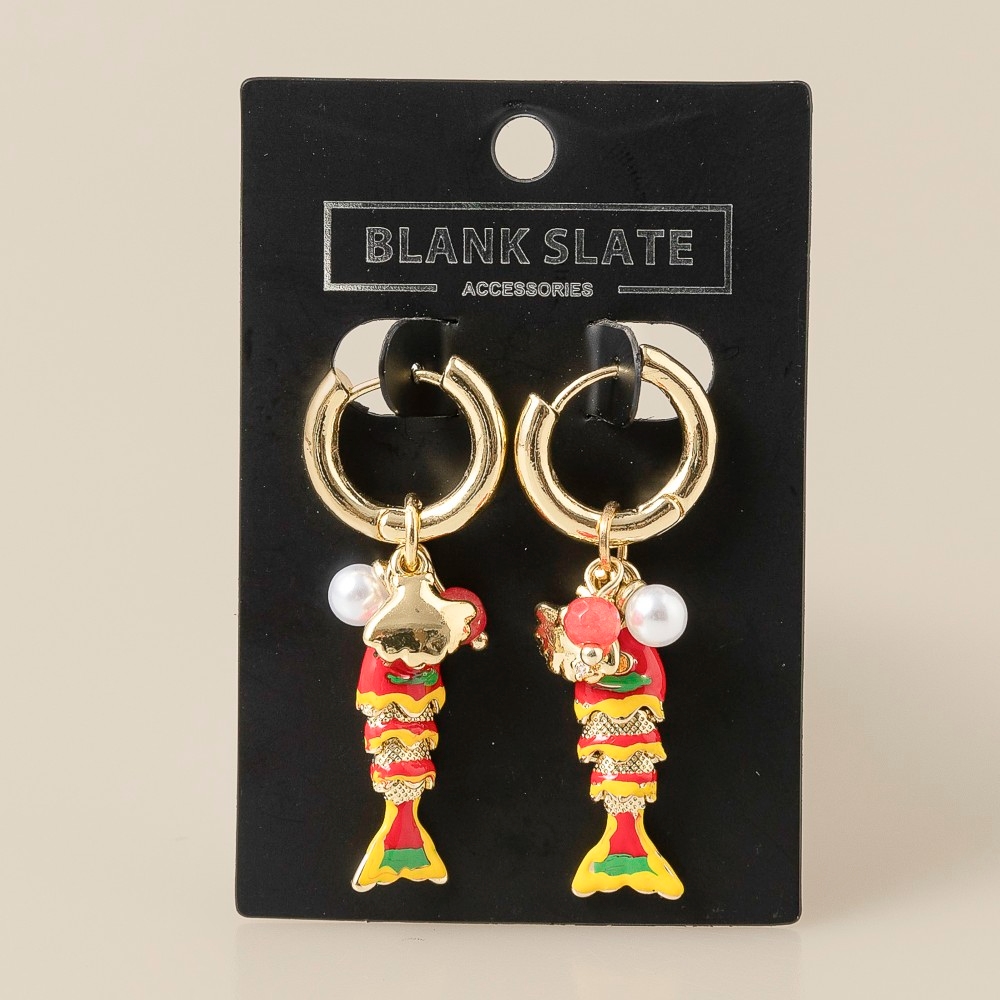 Colorful Fish Pearl And Shell Charms Hoop Earrings