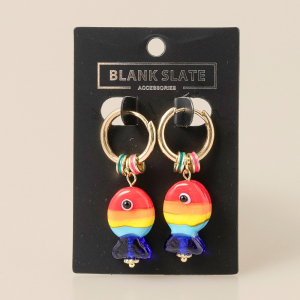 Rainbow Fish And Ring Charms Hoop Earrings