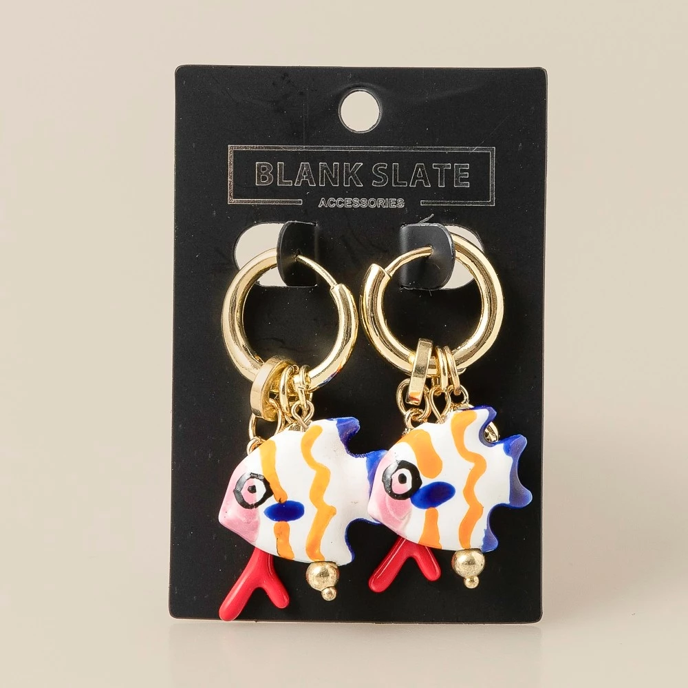 Vibrant Fish And Coral Charms Hoop Earrings