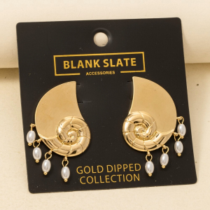 Gold Dipped Abstract Sea Shell And Pearls Large Stud Earrings