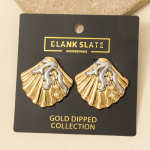 Gold Dipped Two Tone Coral And Shell Large Stud Earrings