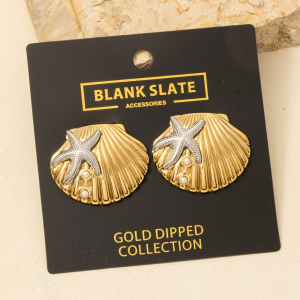 Gold Dipped Two Tone Starfish And Shell Large Stud Earrings