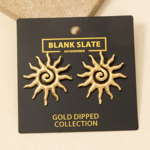 Gold Dipped Spiral Sun Large Stud Earrings