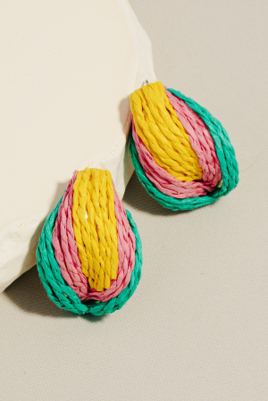 Multi Color Straw Braid Post Earrings