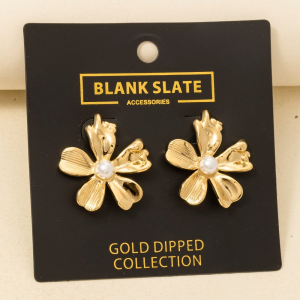Gold Dipped Pearl Flower Large Stud Earrings