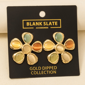 Gold Dipped Resin Flower Petals Large Stud Earrings