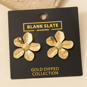 Gold Dipped 5 Petal Flower Large Stud Earrings