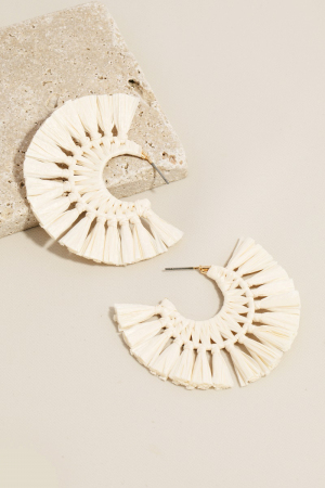 Straw Tassel Fan Hoop Earrings