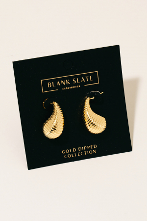 Gold Dipped Ribbed Teardrop Earrings