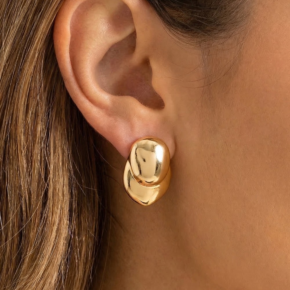 Gold Dipped Oval Layered Earrings