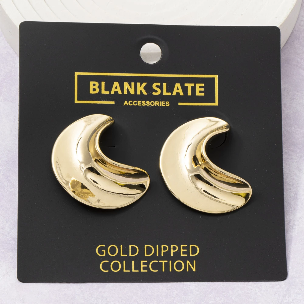 Gold Dipped Crescent Moon Dome Stud Earrings