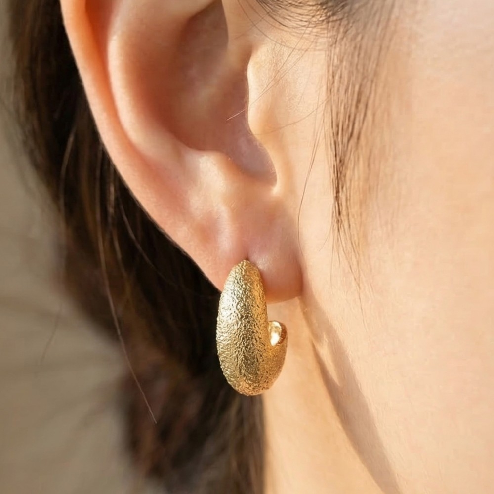 Gold Dipped Small Rough Oval Earrings