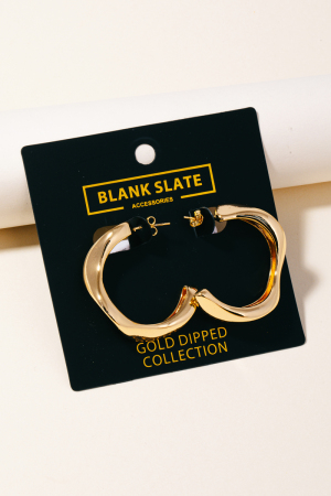 Gold Dipped Warped C Hoop Earrings