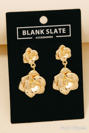 Double Metallic Rose Dangle Earrings