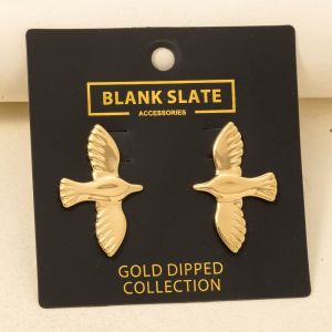 Gold Dipped Large Bird Stud Dangle Earrings