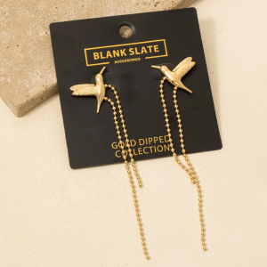 Gold Dipped Humming Bird And Chain Stud Dangle Earrings
